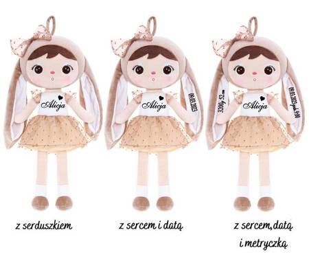 Metoo Personalized Beige Bunny Doll with Bow