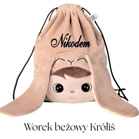 Zestaw - Plecak Metoo personalizowany Beżowy Króliś  i Worek