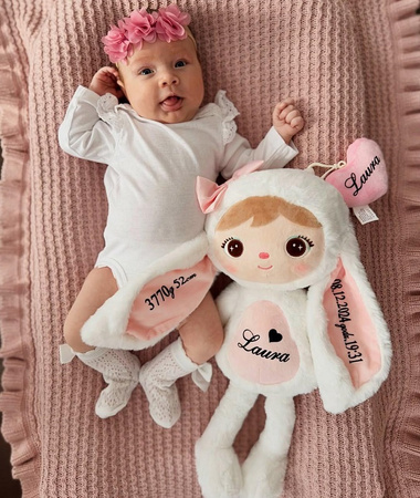 Metoo Set of Dolls - Personalized Fluffy White Bunny with Bow and Mini Doll