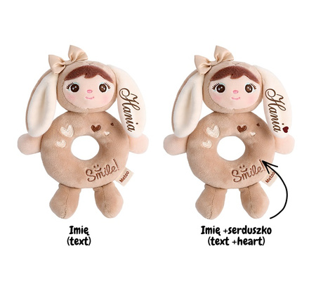 Metoo Rattle Personalized Beige Bunny with Bow
