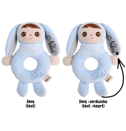 Metoo Rattle Personalized Blue Bunny Boy