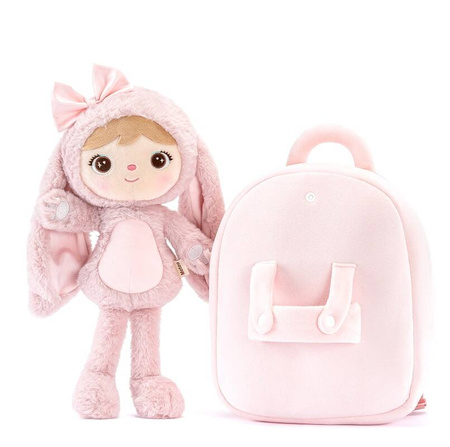 Metoo Personalized Smiled Fluffy Bunny with Bow Bacpack - Powder Pink 2in1